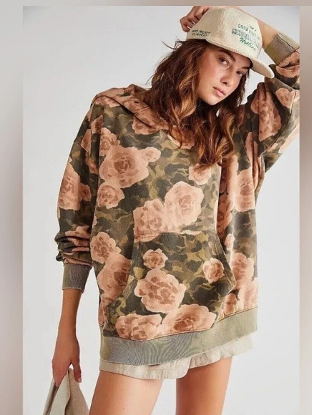 Free People We The Free “It’s A Vibe” Hoodie, M, Camoflauge, Floral, Oversized - Picture 2 of 10